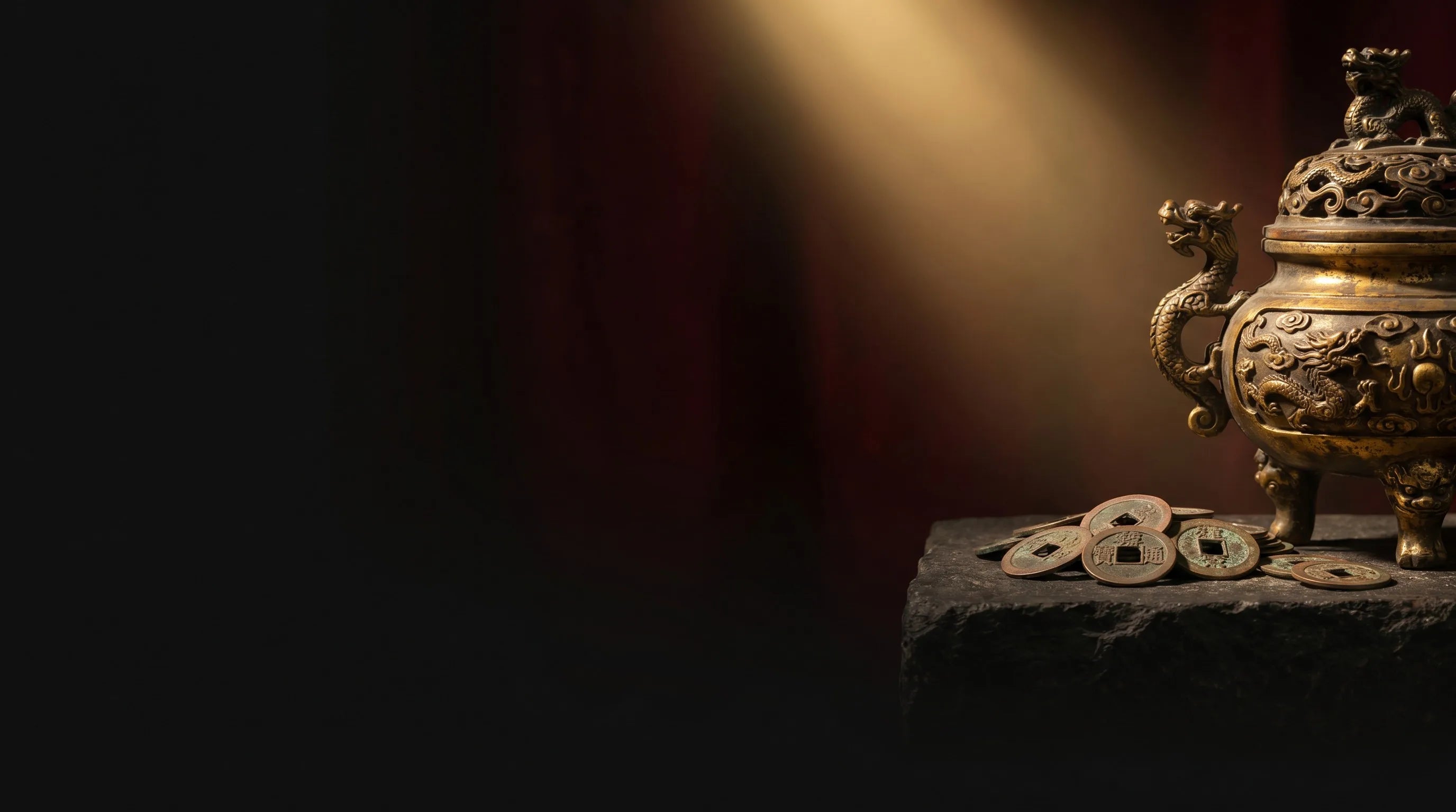 Hero background - dark golden dragon incense burner