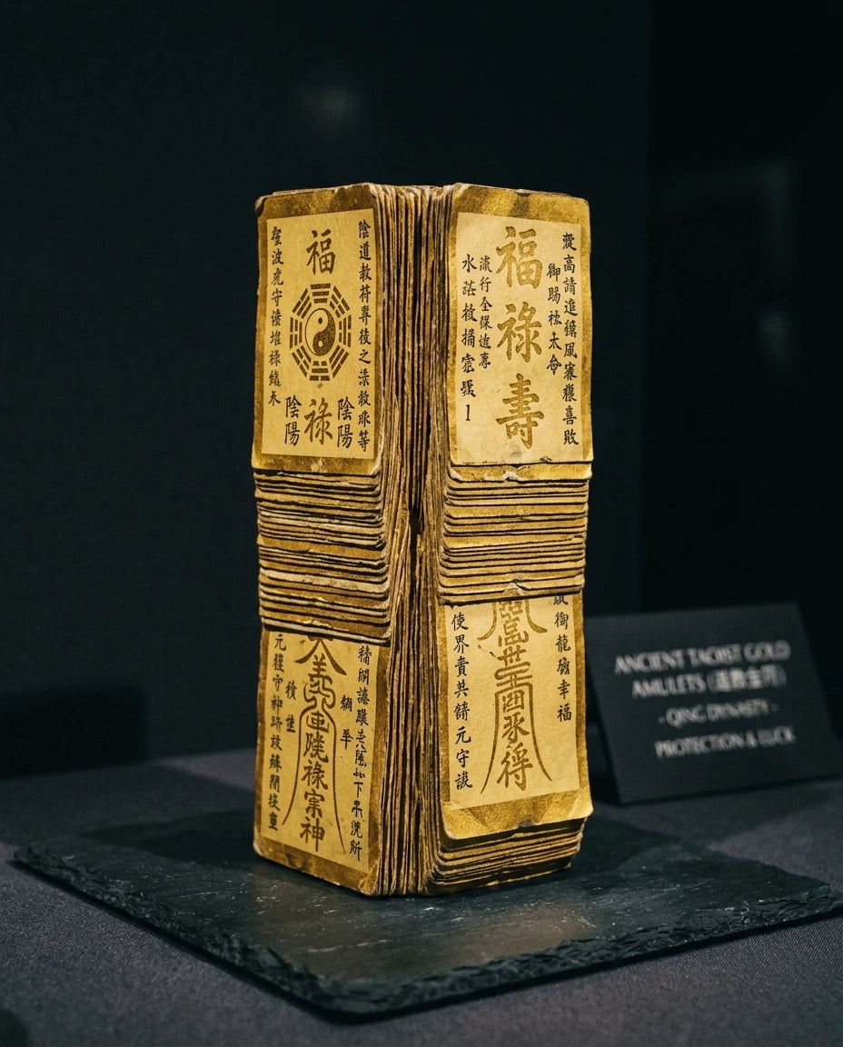 Taoist gold amulet card detail - reverse side