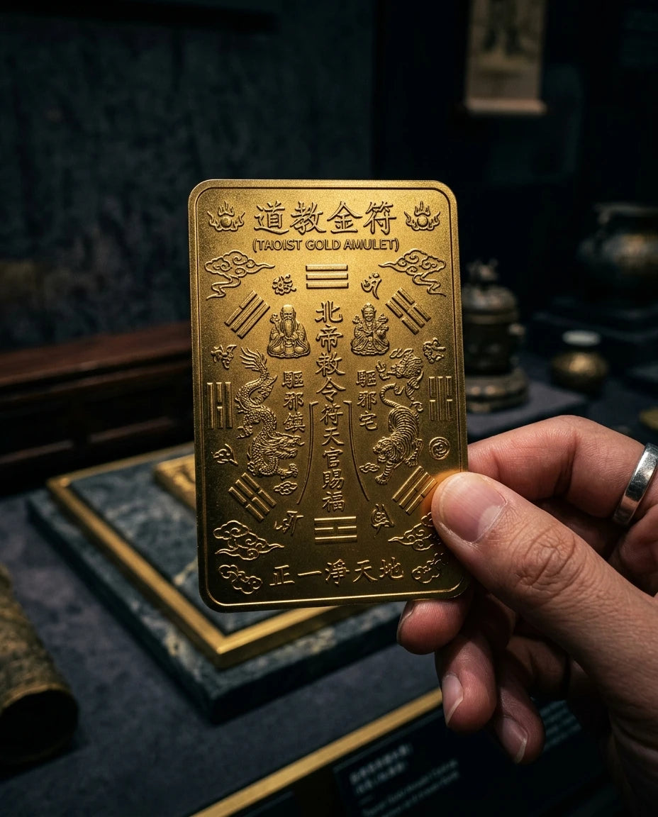 Gold Taoist amulet card for traditional symbolic focus - main view