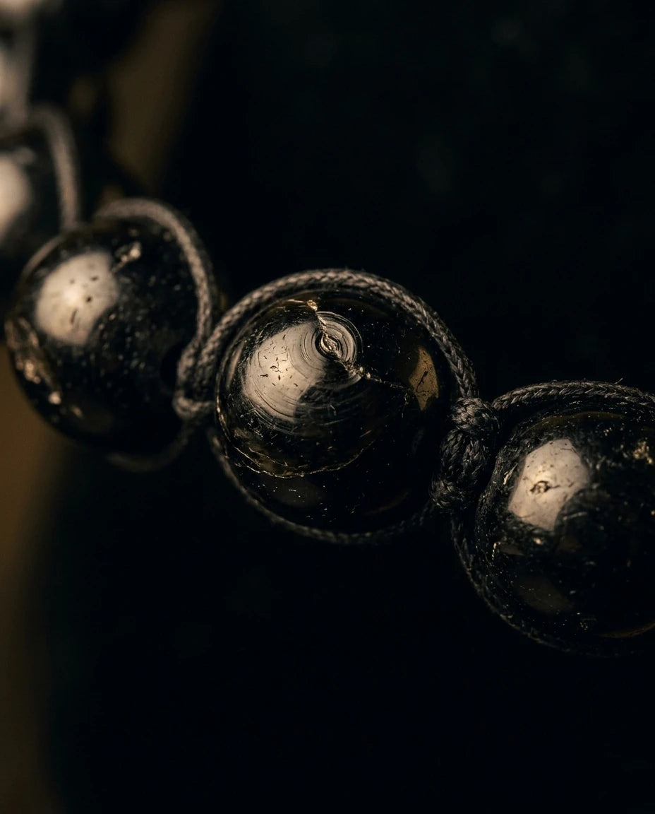Guardian Pixiu traditional bracelet with gold Pixiu and black obsidian beads - main view