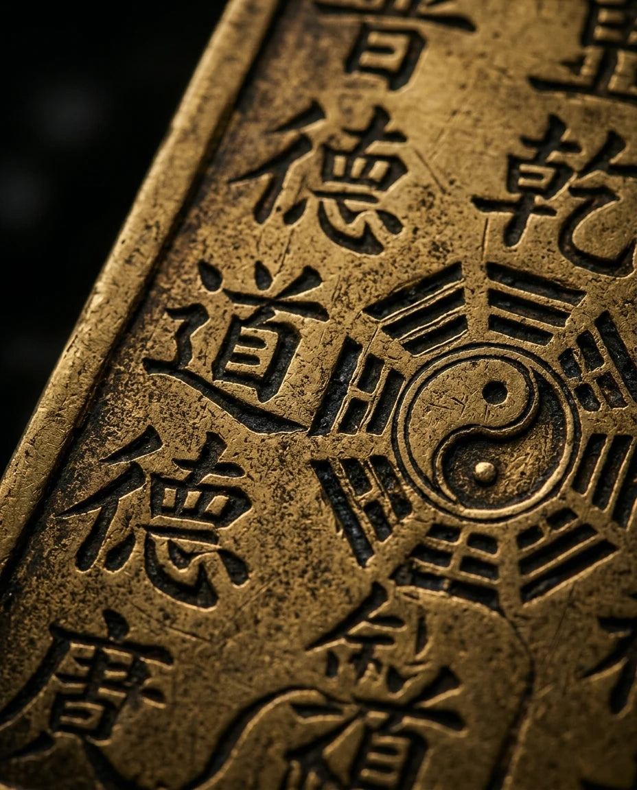 Taoist gold amulet card detail - edge finish
