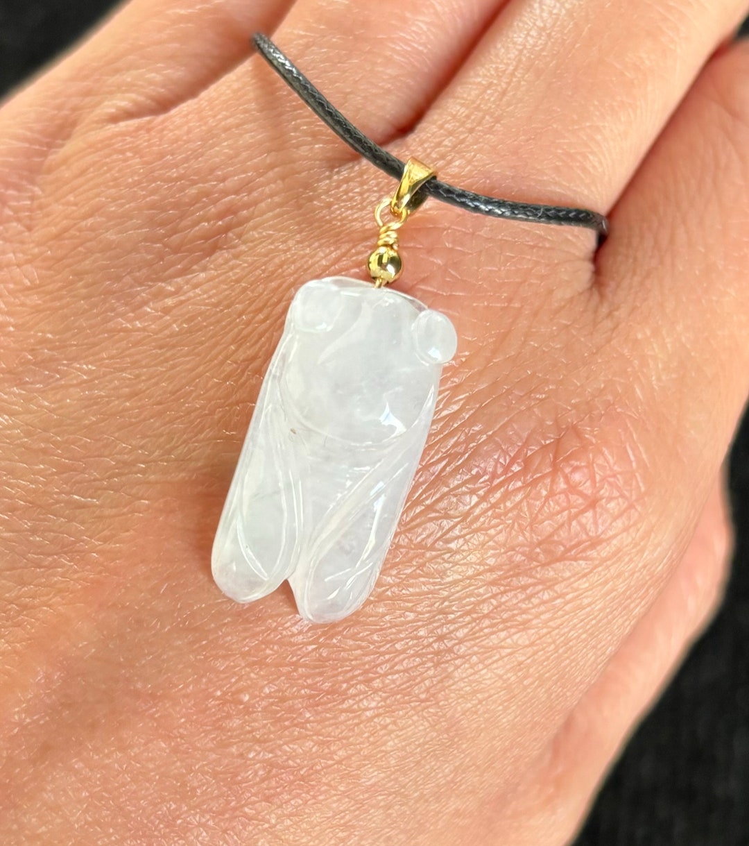 Jade cicada pendant wing carving close-up