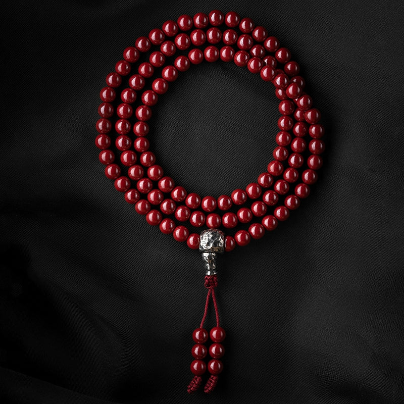 Cinnabar Mala detail individual beads close-up