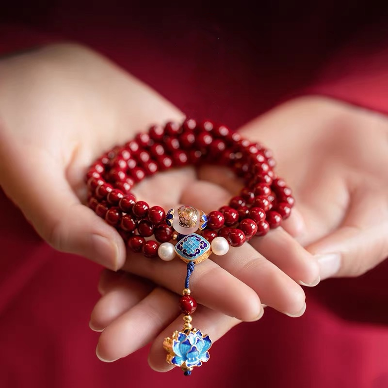 Cinnabar Mala detail bead texture and color
