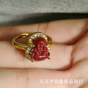 Solid red cinnabar ring for traditional symbolic wear - main view