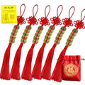 Five Emperors brass coins Feng Shui tassel in red - main view