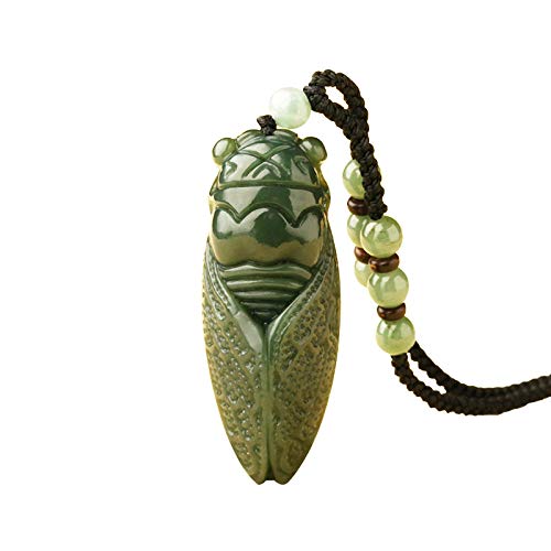 Hand-carved green jade cicada pendant - main view