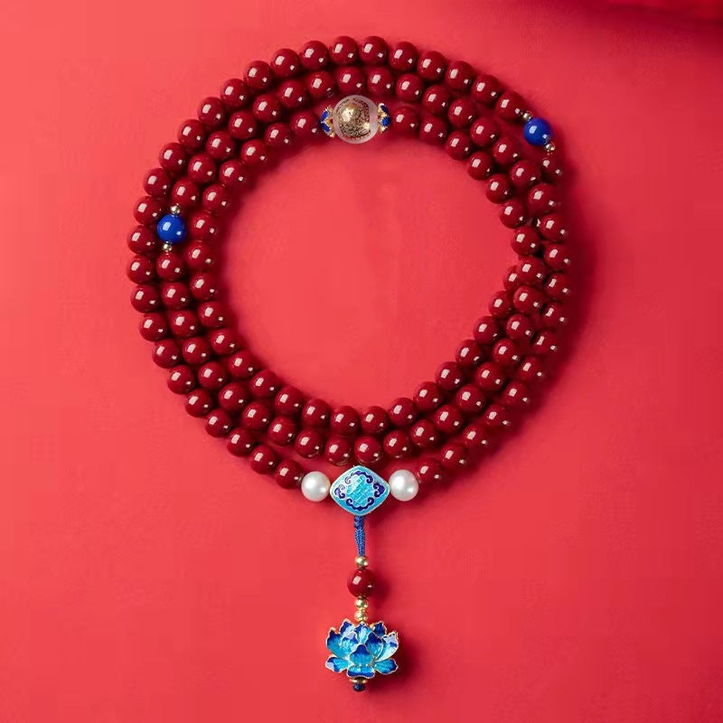 Cinnabar Mala styled on neck wear style